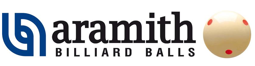 Aramith billiard balls logo with a cue ball illustration.