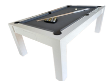 Load image into Gallery viewer, 7' Revolution American pool dining table with sleek white frame and black felt.