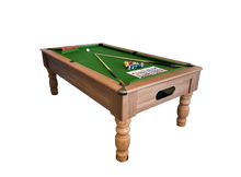 Load image into Gallery viewer, Optima Rennes walnut finish slate bed pool table with green cloth and accessories.