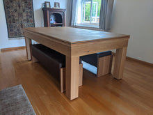 Load image into Gallery viewer, Oak dining pool table with benches in a modern interior.
