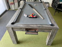 Load image into Gallery viewer, Rustic Rosetta pool dining table with gray felt and weathered wood finish.