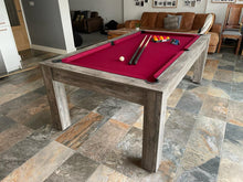 Load image into Gallery viewer, Grey Pine Rosetta pool dining table with red felt in a stylish interior.
