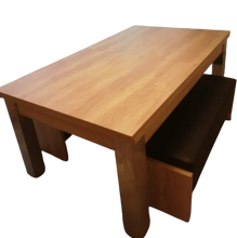 Load image into Gallery viewer, Natural oak solid wood dining table with bench seating.