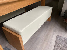 Load image into Gallery viewer, White cushioned bench designed to complement the Santa Fe Walnut Rosetta table.