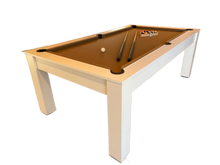 Load image into Gallery viewer, Satin white Rosetta pool dining table with tan felt and accessories.