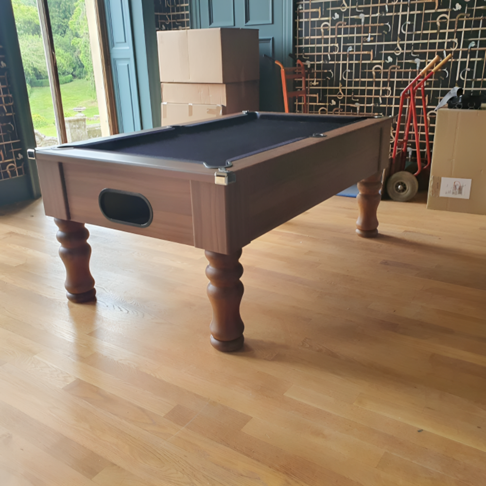 Cry Wolf Turned Leg Slate Bed Pool Table Dark Walnut