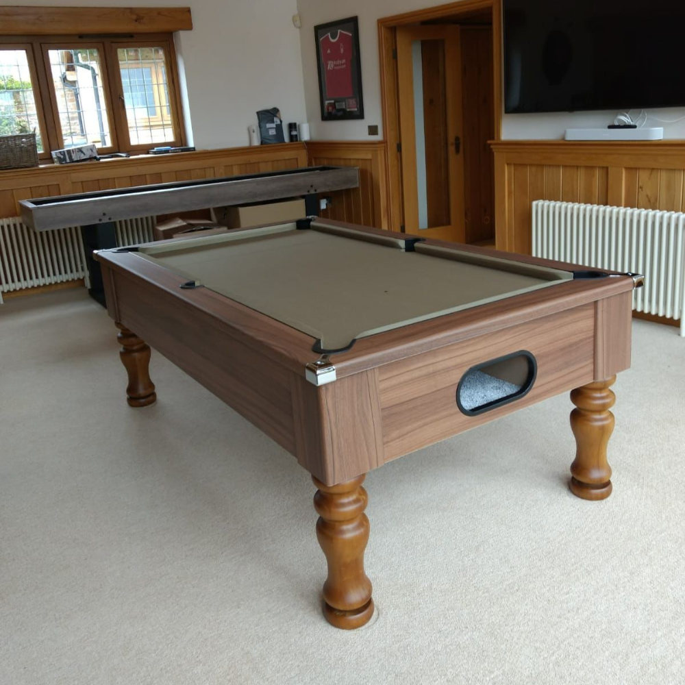 Cry Wolf Turned Leg Slate Bed Pool Table Dark Walnut