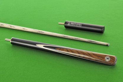 Exocet Britannia Pro 8 Ball cue with 3/4 joint, sleek design on green table.