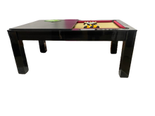 Load image into Gallery viewer, 6&#39; gloss black Rosetta pool dining table with removable top, revealing a red felt pool surface.
