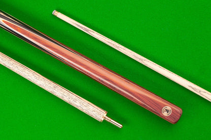 Close-up of Javelin Britannia 8 Ball Pro Cue showcasing wood grain finish.