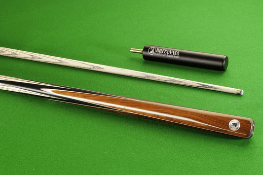 Javelin Britannia 8 Ball Pro Cue with two-piece design on green felt.