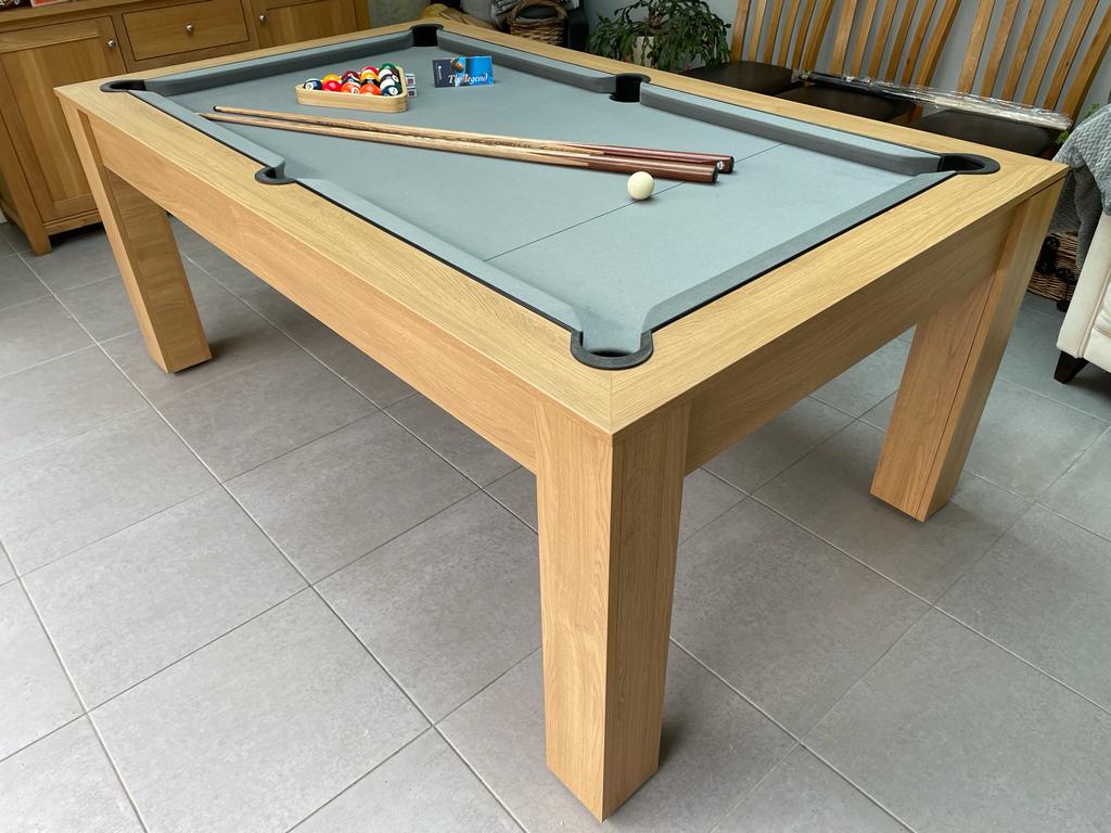 7' Nebraska Oak pool dining table with gray felt in a modern setting.