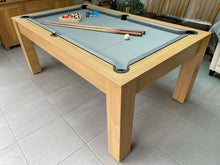 Load image into Gallery viewer, 7&#39; Nebraska Oak pool dining table with gray felt in a modern setting.
