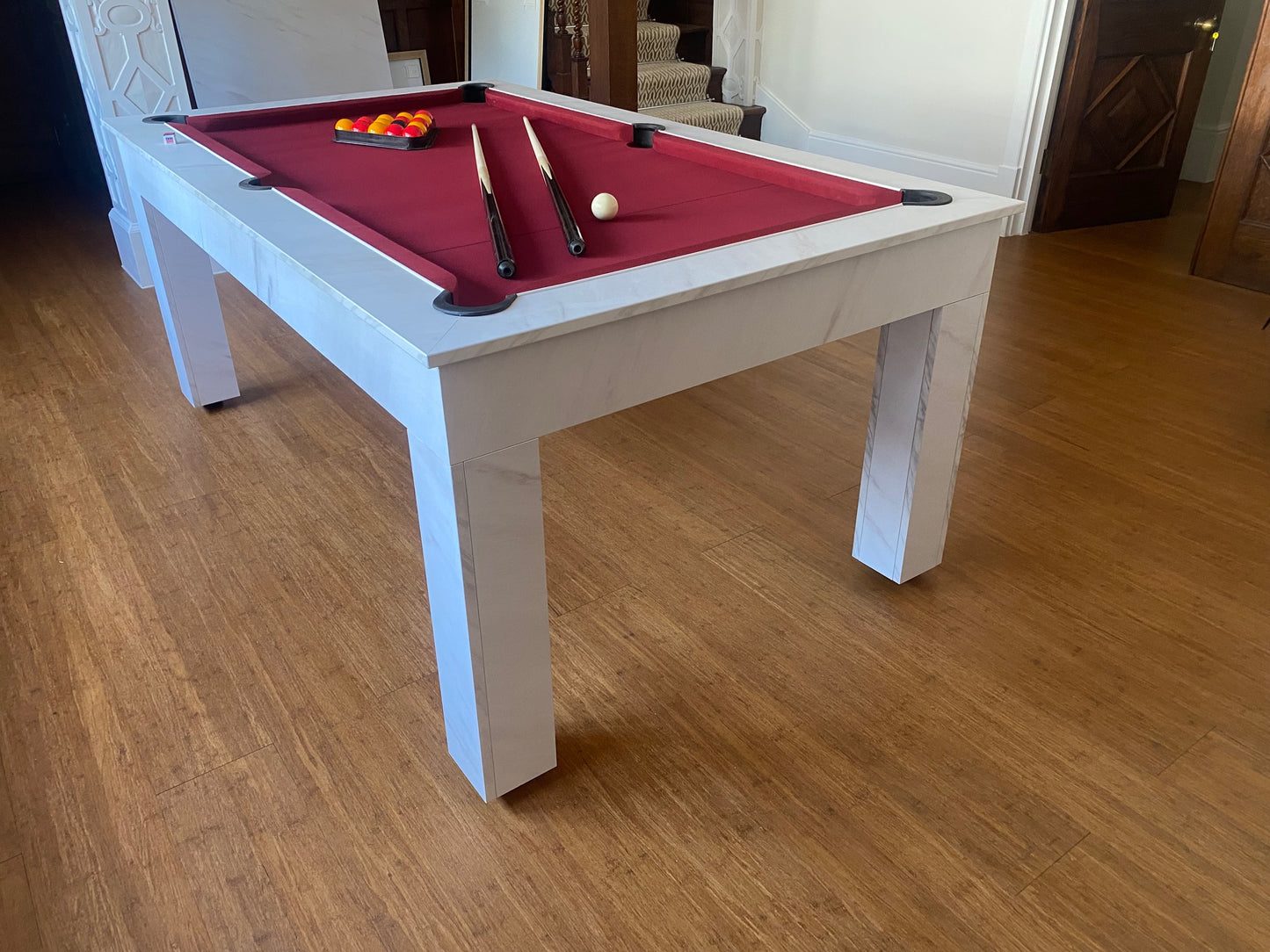 *IN STOCK* Ex Showroom 6' Carrara Marble Rosetta English Pool Dining Table by SUPERPOOL.