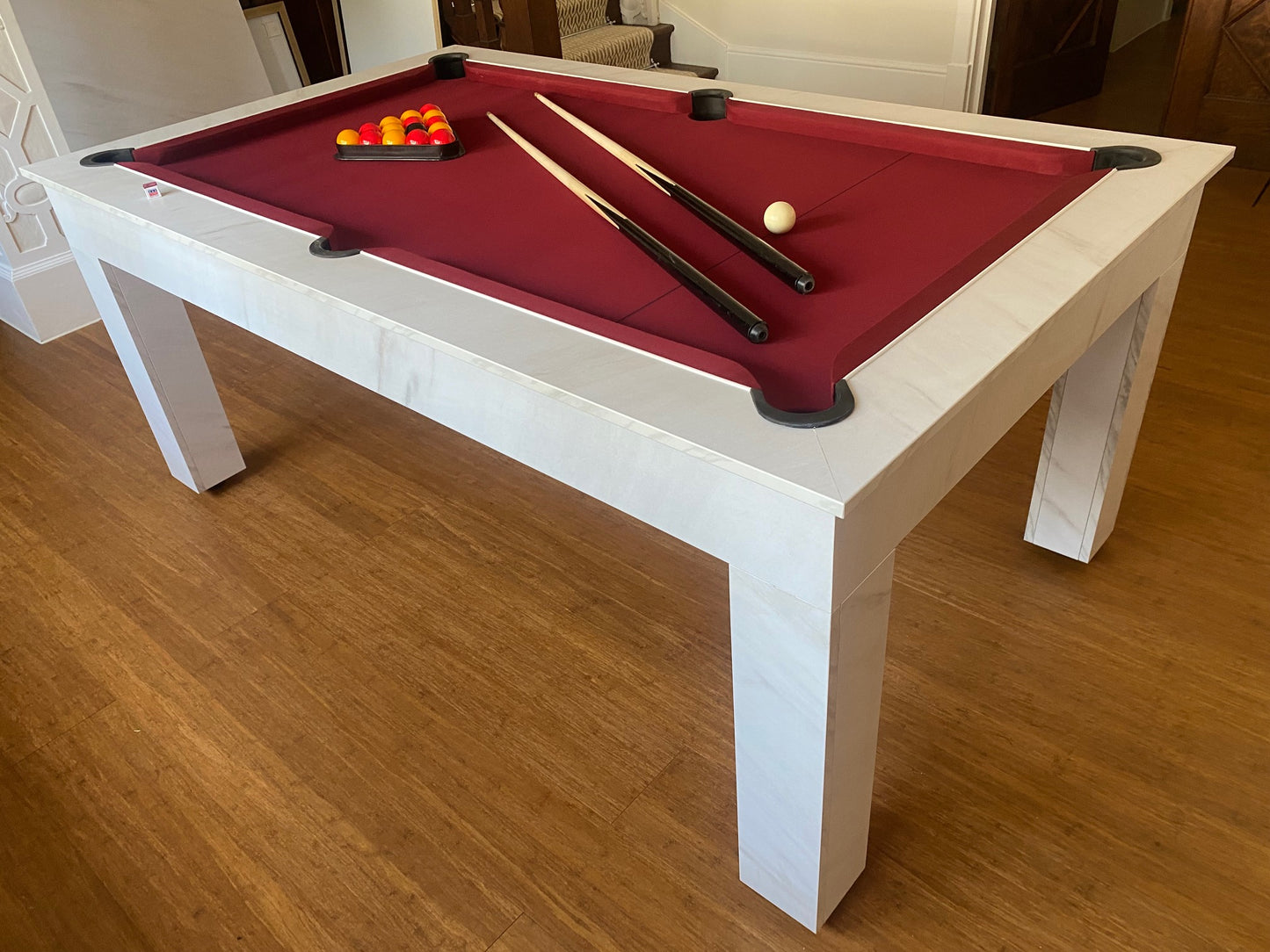 *IN STOCK* Ex Showroom 6' Carrara Marble Rosetta English Pool Dining Table by SUPERPOOL.