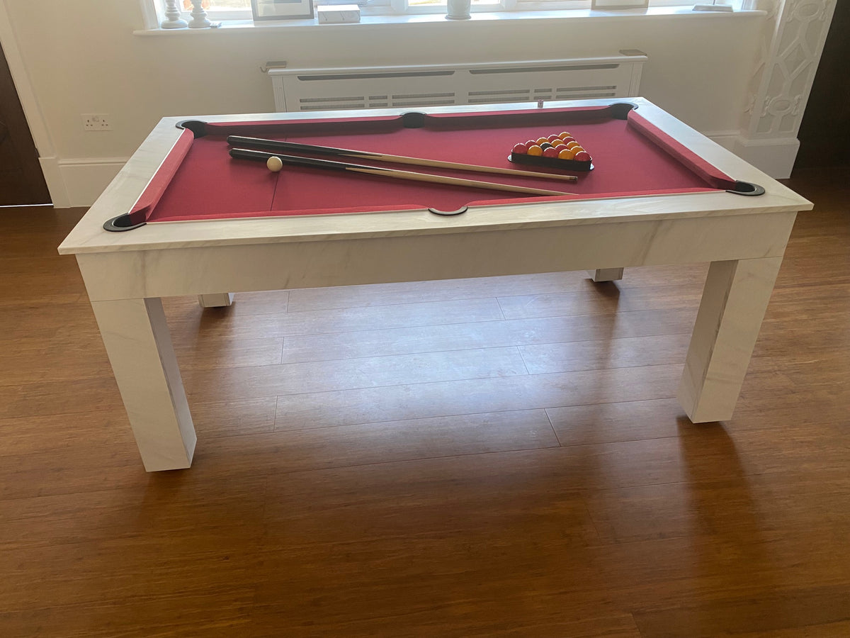 *IN STOCK* Ex Showroom 6' Carrara Marble Rosetta English Pool Dining Table by SUPERPOOL.