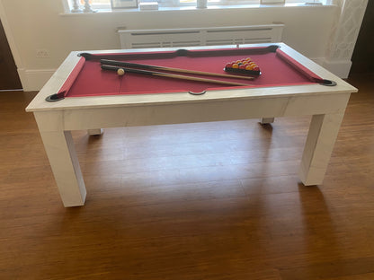 *IN STOCK* Ex Showroom 6' Carrara Marble Rosetta English Pool Dining Table by SUPERPOOL.