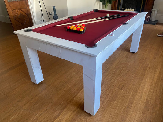 *IN STOCK* Ex Showroom 6' Carrara Marble Rosetta English Pool Dining Table by SUPERPOOL.