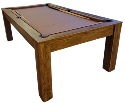 7' Santa Fe Walnut Revolution pool dining table with a pool table setup.