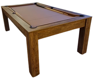 7' Santa Fe Walnut Revolution pool dining table with a pool table setup.