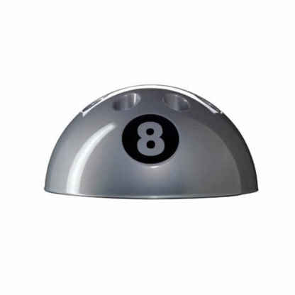 Silver 8 Ball Cue Stand base with a modern half 8-ball design.