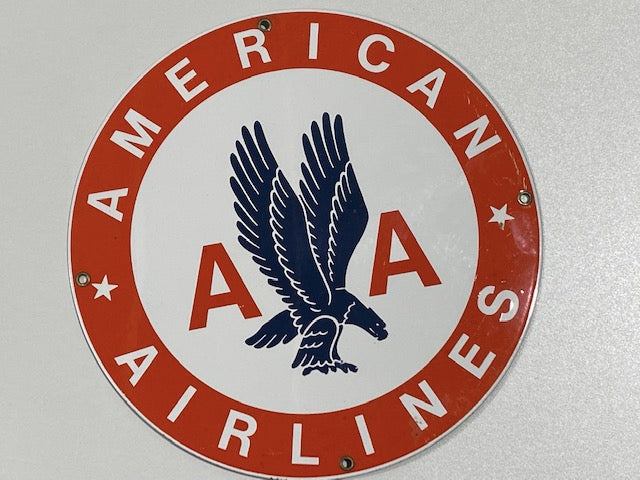 American Airlines Advertising Sign - 28cm Diameter Reproduction Porcelain Sign