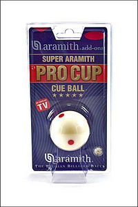Aramith ProCup spotted cue ball 1 7/8 inches in retail packaging.