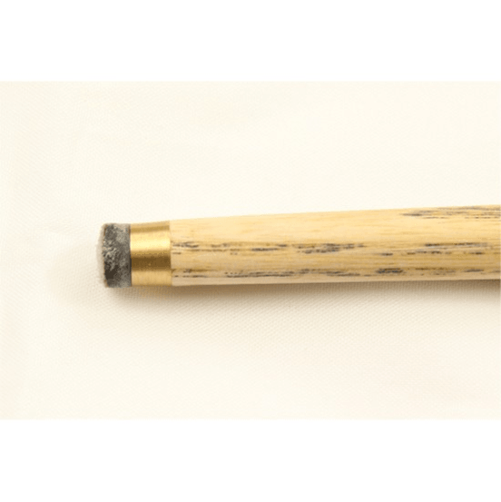 Tip of Exocet Britannia Pro 8 Ball cue with brass ferrule and small tip.