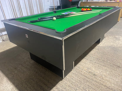 Superpool Black Pearl pool table with green felt and black laminate finish.