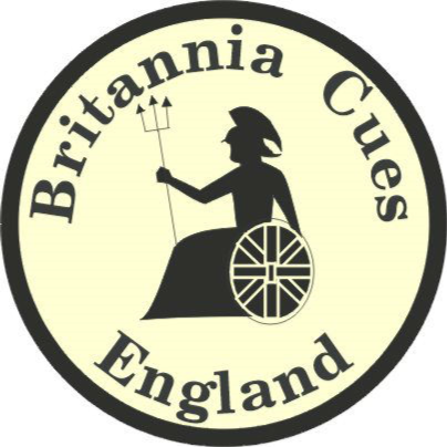 Britannia Cues England logo featuring Britannia figure and trident.