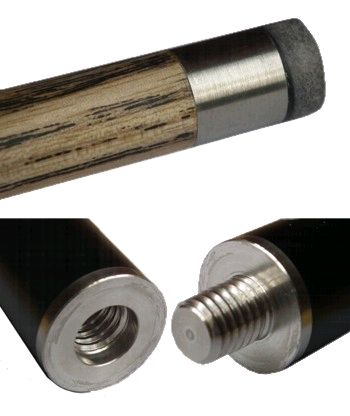 Detailed view of Britannia cue tip and threaded joint components.