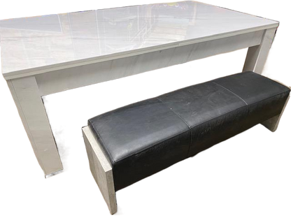 *IN STOCK* Ex Showroom 6' Carrara Marble Rosetta English Pool Dining Table by SUPERPOOL.