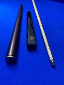 Cannon Viper 3 Piece 57-inch cue parts laid out on blue surface.