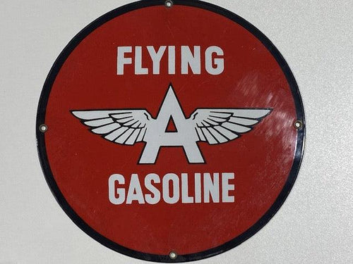 Flying A Gasoline Advertising Sign - 28cm Diameter Reproduction Porcelain Sign