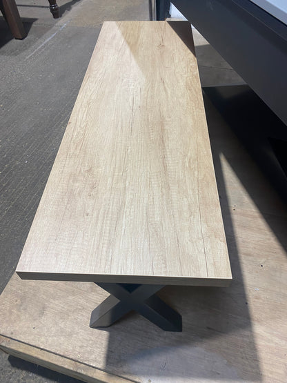 Top view of the cross leg pool dining table bench showcasing its smooth wooden surface.