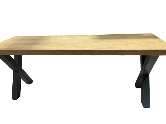 Side view of the cross leg pool dining table bench showcasing its sleek design.