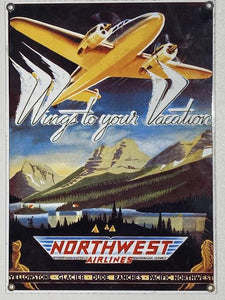 Northwest Airlines Advertising Sign - 23cm x 32m Reproduction Porcelain Sign