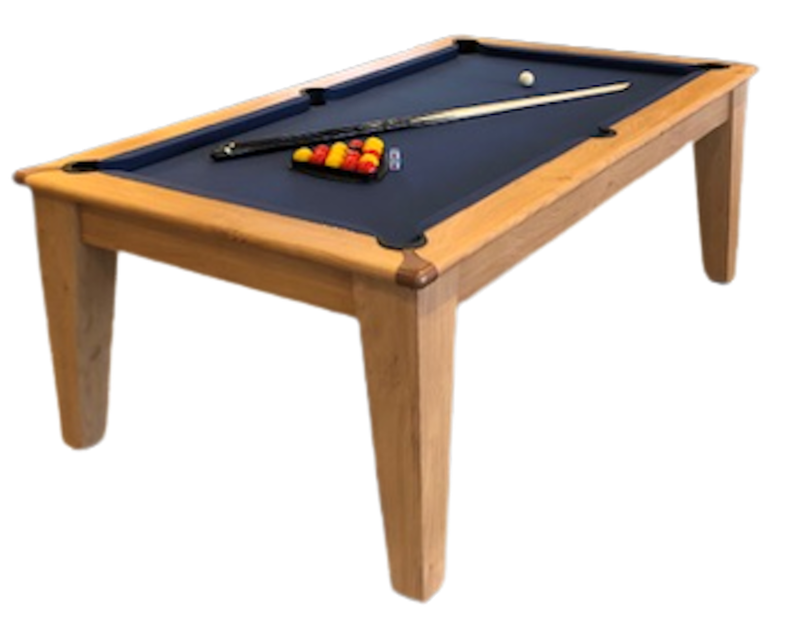Supreme Oak Classic Diner pool table with blue felt and wooden frame.