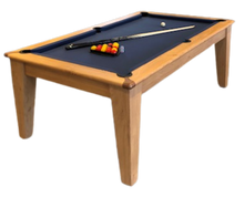 Load image into Gallery viewer, Supreme Oak Classic Diner pool table with blue felt and wooden frame.