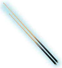 Load image into Gallery viewer, Two wooden pool cues with black grips and natural wood finish.