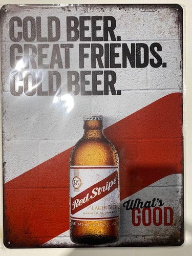 Red Stripe 30cm x 40cm Tin Art