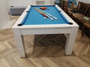 White Carrara Marble Rosetta English Pool Dining Table by SUPERPOOL.