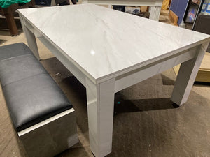 White Carrara Marble Rosetta English Pool Dining Table by SUPERPOOL.