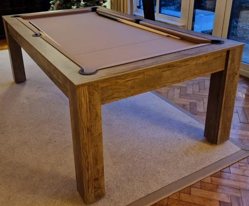 Stylish Rosetta pool dining table with beige felt and oak wood finish.