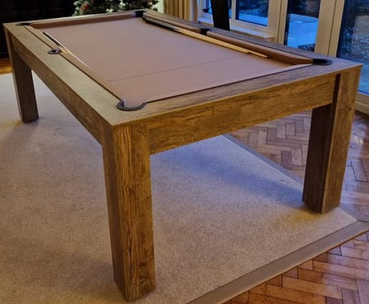 Stylish Rosetta pool dining table with beige felt and oak wood finish.