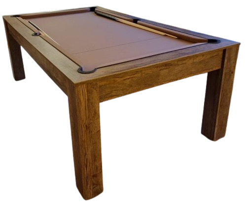 Santa Fe Walnut Rosetta pool dining table with a sleek walnut finish.